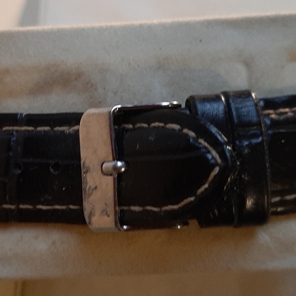 Tommy Hilfiger Silver Tone Rectangle Face Black Leather Band Watch 8 Inch
